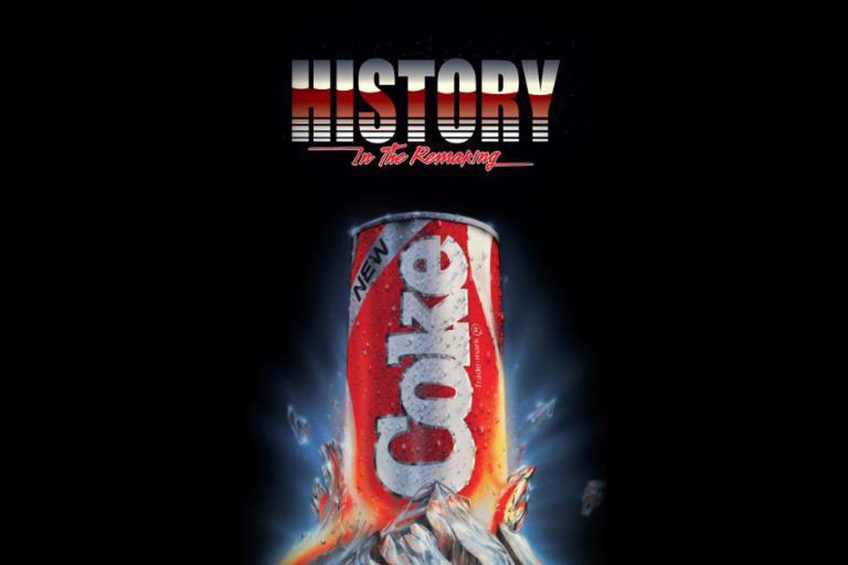 Ad ad for Coca-Cola showing a New Coke can and the tagline, “History in the remaking.”