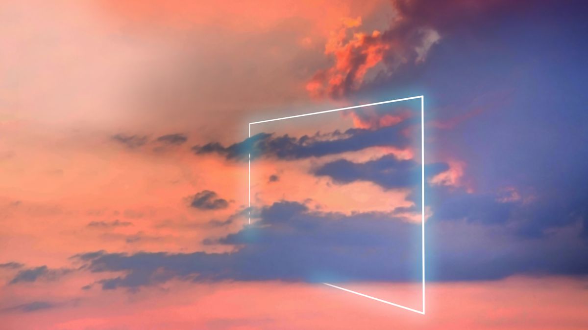 A photograph of a sky and clouds at sunset, with a rectangle superimposed on part of the clouds.