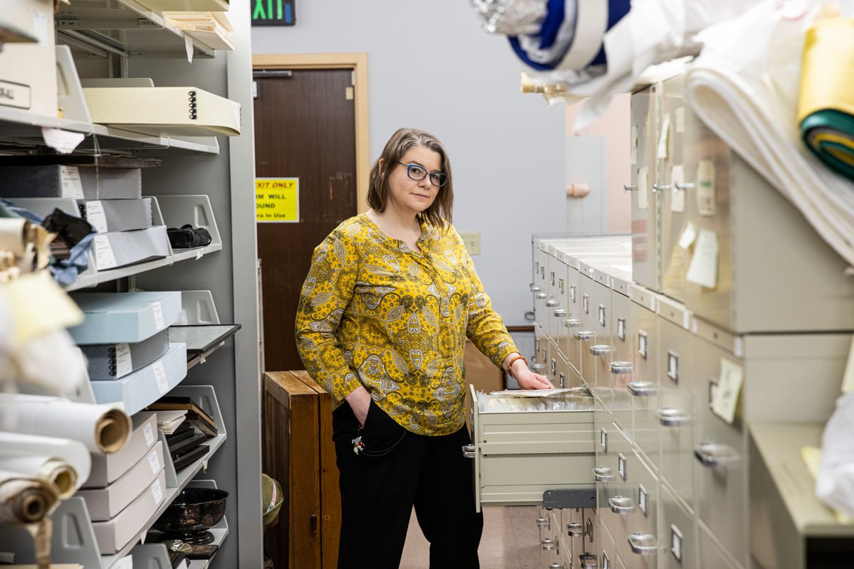 Director of Distinctive Collections, Karen Morse gives a tour of the Consumer Pattern Archive housed in Carothers Library at the University of Rhode Island. The largest of it's kind in the world, it contains over 60,000 patterns dating from 1847. Kingston, Rhode Island on April 21st 2022.