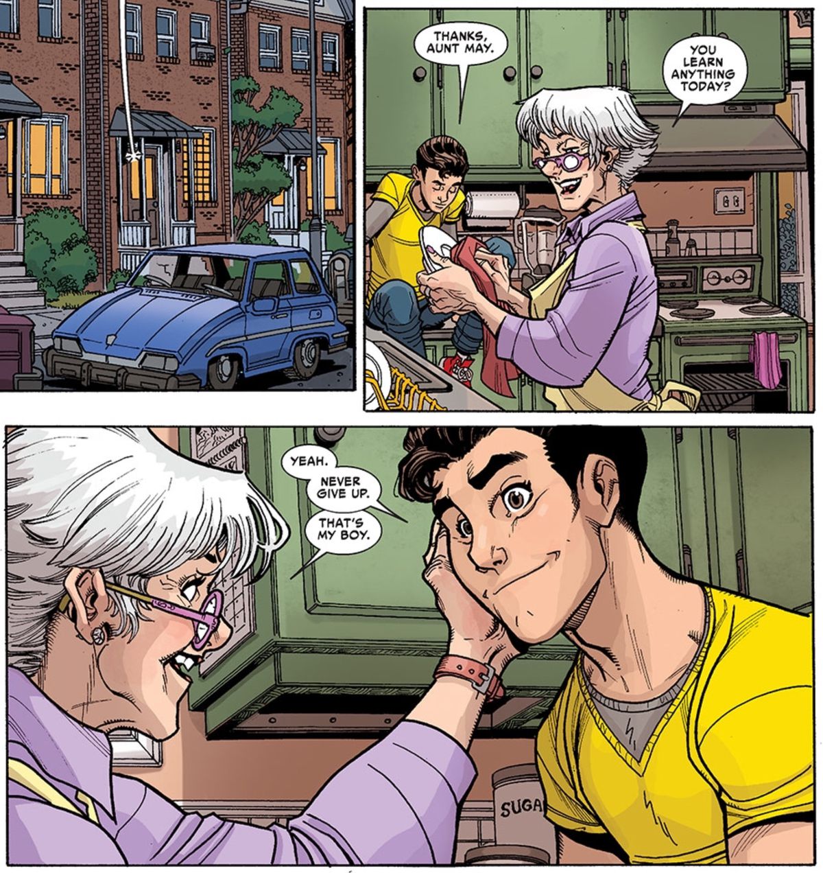 Aunt May and Peter Parker in Spidey #1, Marvel Comics (2015). 