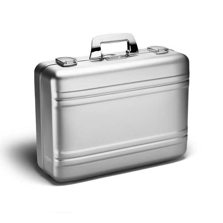 A stainless-silver suitcase