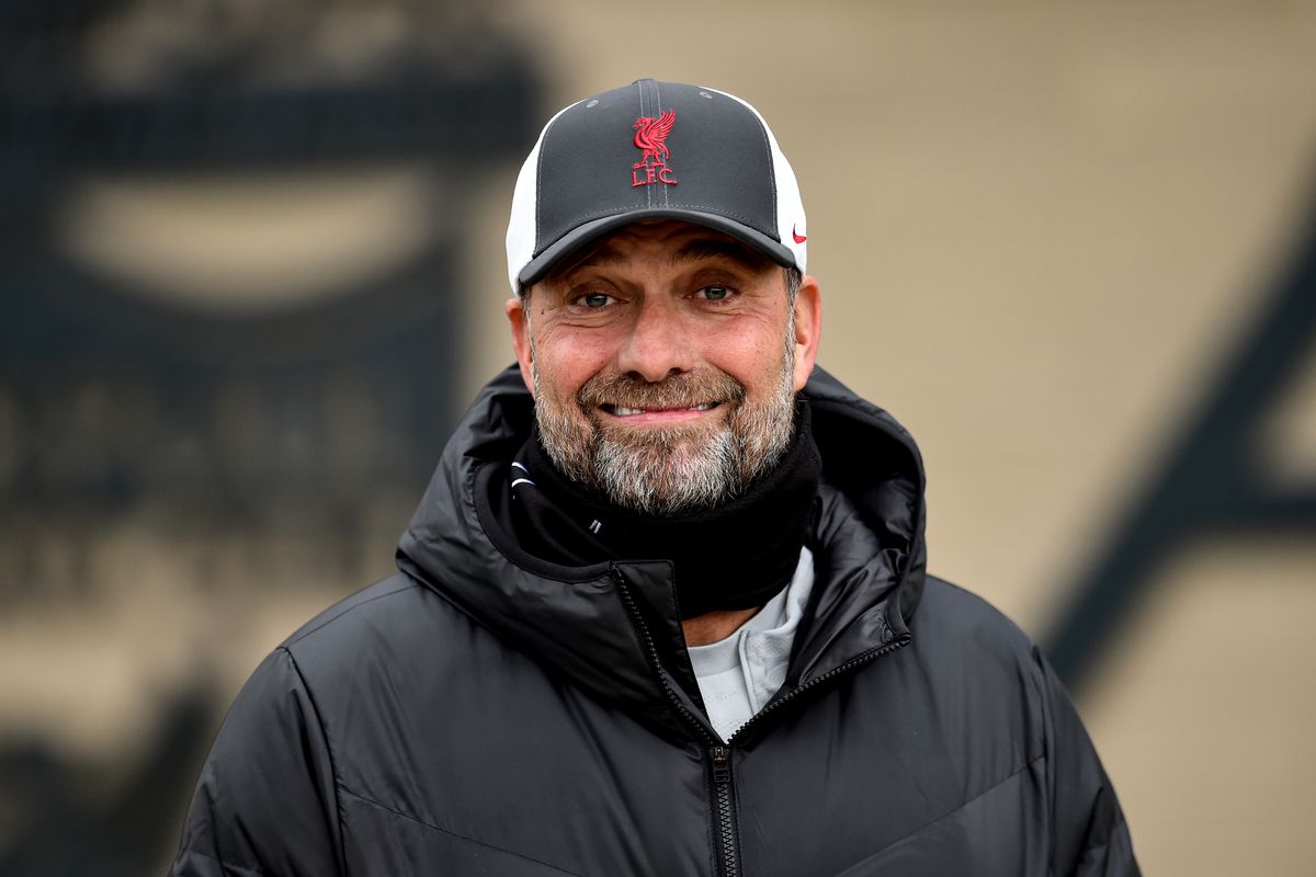 Jurgen Klopp manager of Liverpool during a training session at AXA Training Centre on October 28, 2021 in Kirkby, England