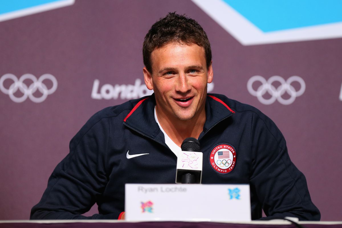 LONDON, ENGLAND - JULY 26:  Ryan Lochte of the USA Swim Team speaks during a press conference at the Main Press Center on July 26, 2012 in London, England.  (Photo by Ryan Pierse/Getty Images)