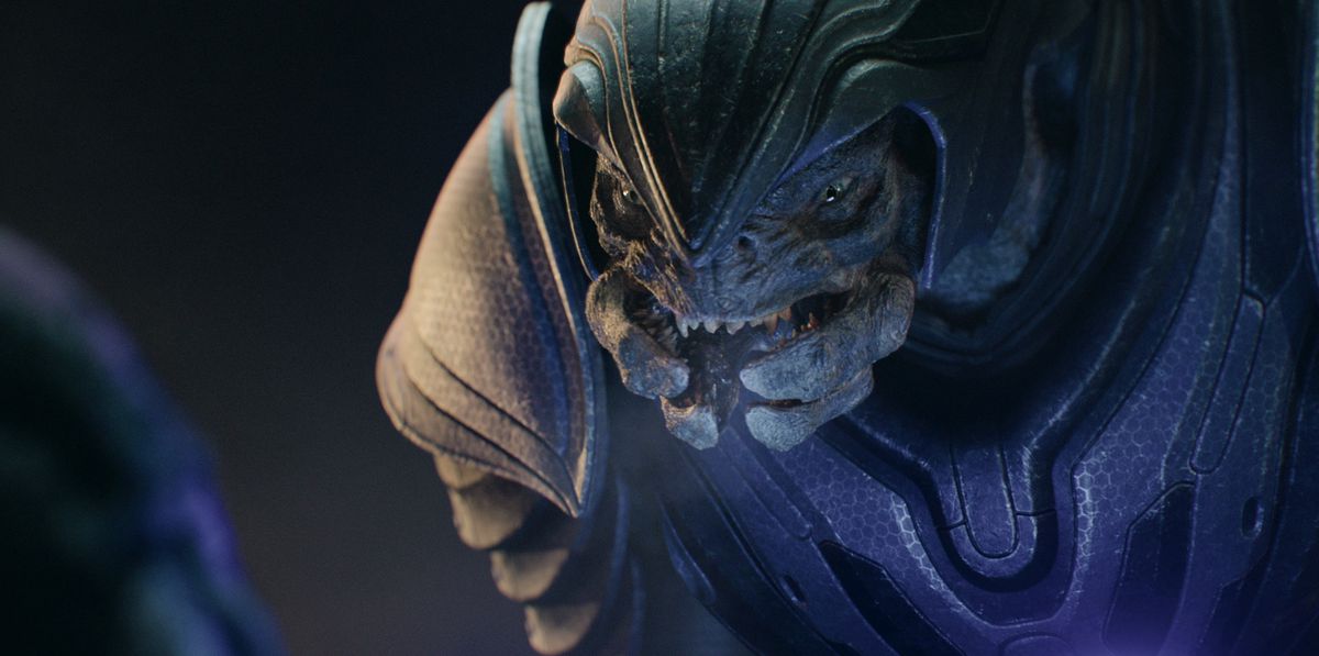 close-up of an alien face