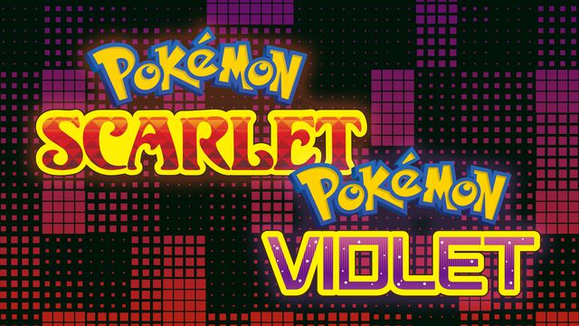 The logos for Pokémon Scarlet and Pokémon Violet on a grid background