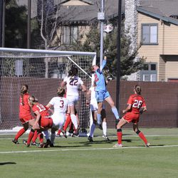 Utah goalkeeper July Mathias makes a save during the Utes' 2-1 win over Florida State in the NCAA tournament on Friday, Oct. 18, 2016.