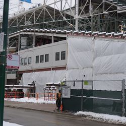 Work taking place in right field corner, where the Sheffield Grill and the Audi Club are located