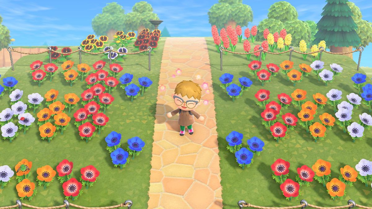 Standing in flowers in Animal Crossing: New Horizons