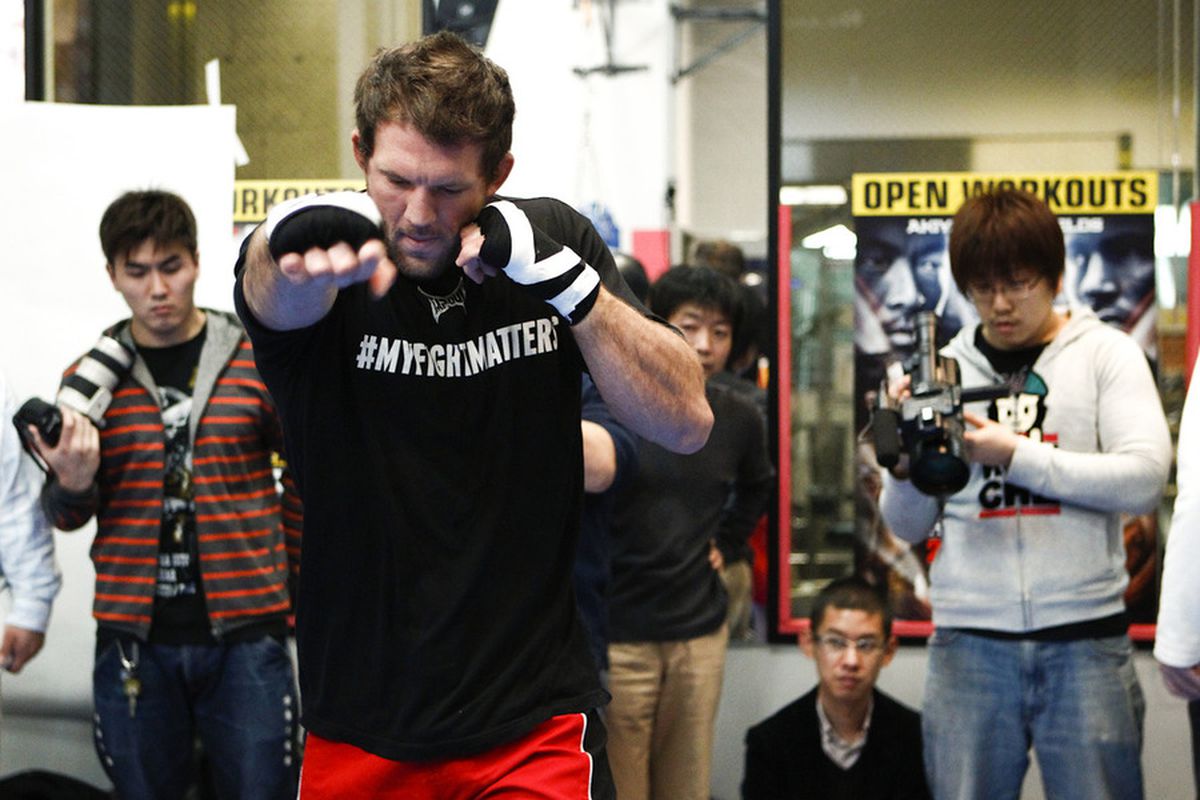 Ryan Bader works out for the media in attendance at the UFC 144 open-workouts in Japan.  Photo of Bader via Esther Lin for SB Nation.