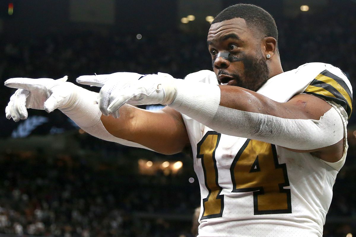 Mark Ingram II #14 of the New Orleans Saints reacts with fans during a NFL game against the Tampa Bay Buccaneers at Caesars Superdome on October 31, 2021 in New Orleans, Louisiana.