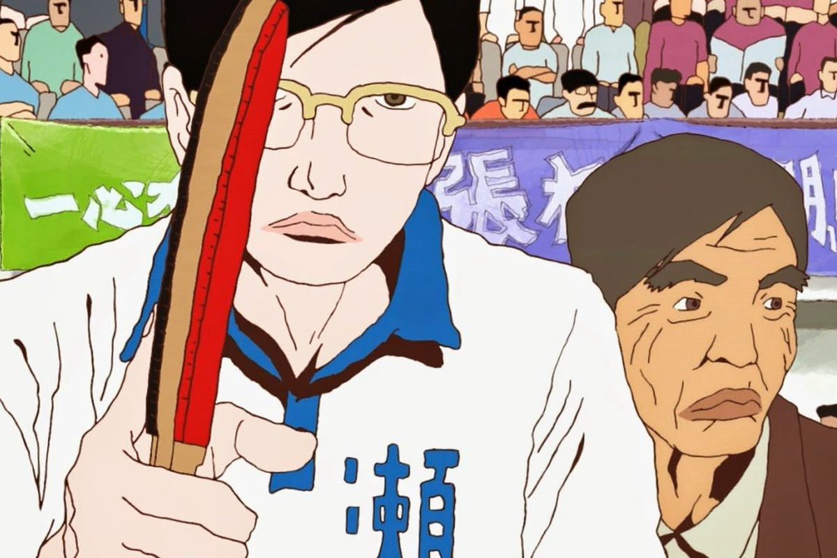 Makoto “Smile” Tsukimoto and his coach Jō “Butterfly” Koizumi preparing for a table tennis match in Ping Pong.