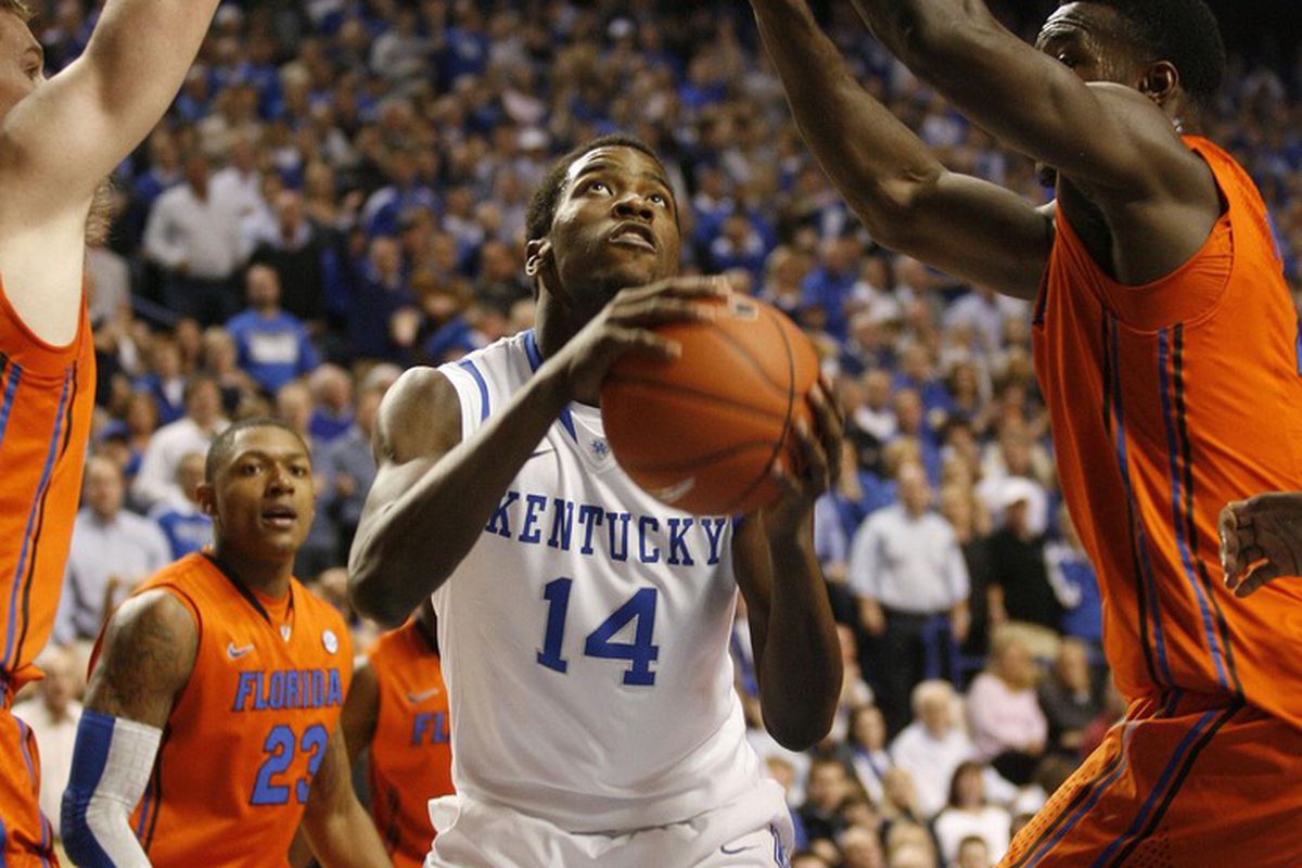 CAPTION: Feb 7, 2012; Lexington, KY, USA; Kentucky Wildcats forward Michael Kidd-Gilchrist (14) looks to shoot the ball against the Florida Gators during the first half at Rupp Arena. Mandatory Credit: Mark Zerof-US PRESSWIRE