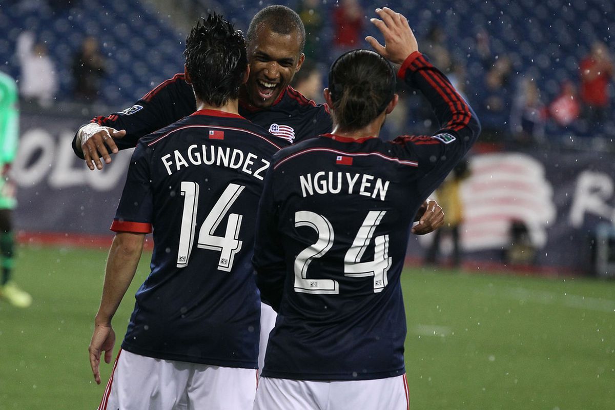 The Revs celebrate the fruits of their attacking gameplan.