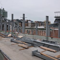 Another view of the steel beams going up in the left-field bleachers on Waveland