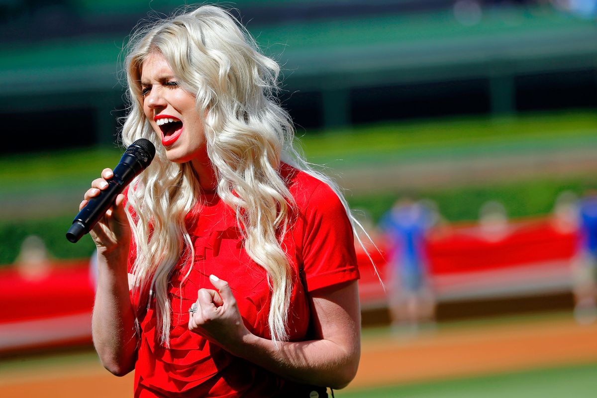 Ben Zobrist's wife Julianna singing the National Anthem at Wrigley Field on Memorial Day