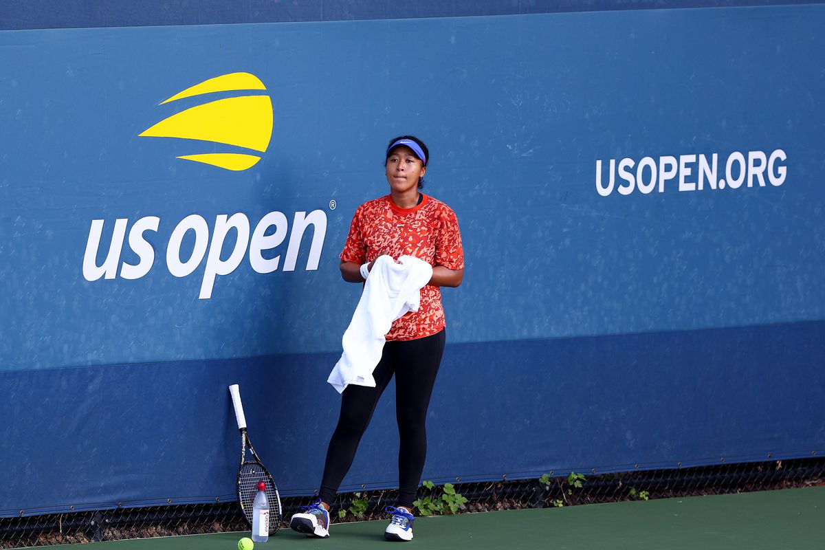 Naomi Osaka of Japan stands on the court during practice before the start of the US Open at USTA Billie Jean King National Tennis Center on August 27, 2022 in the Flushing neighborhood of the Queens borough of New York City.