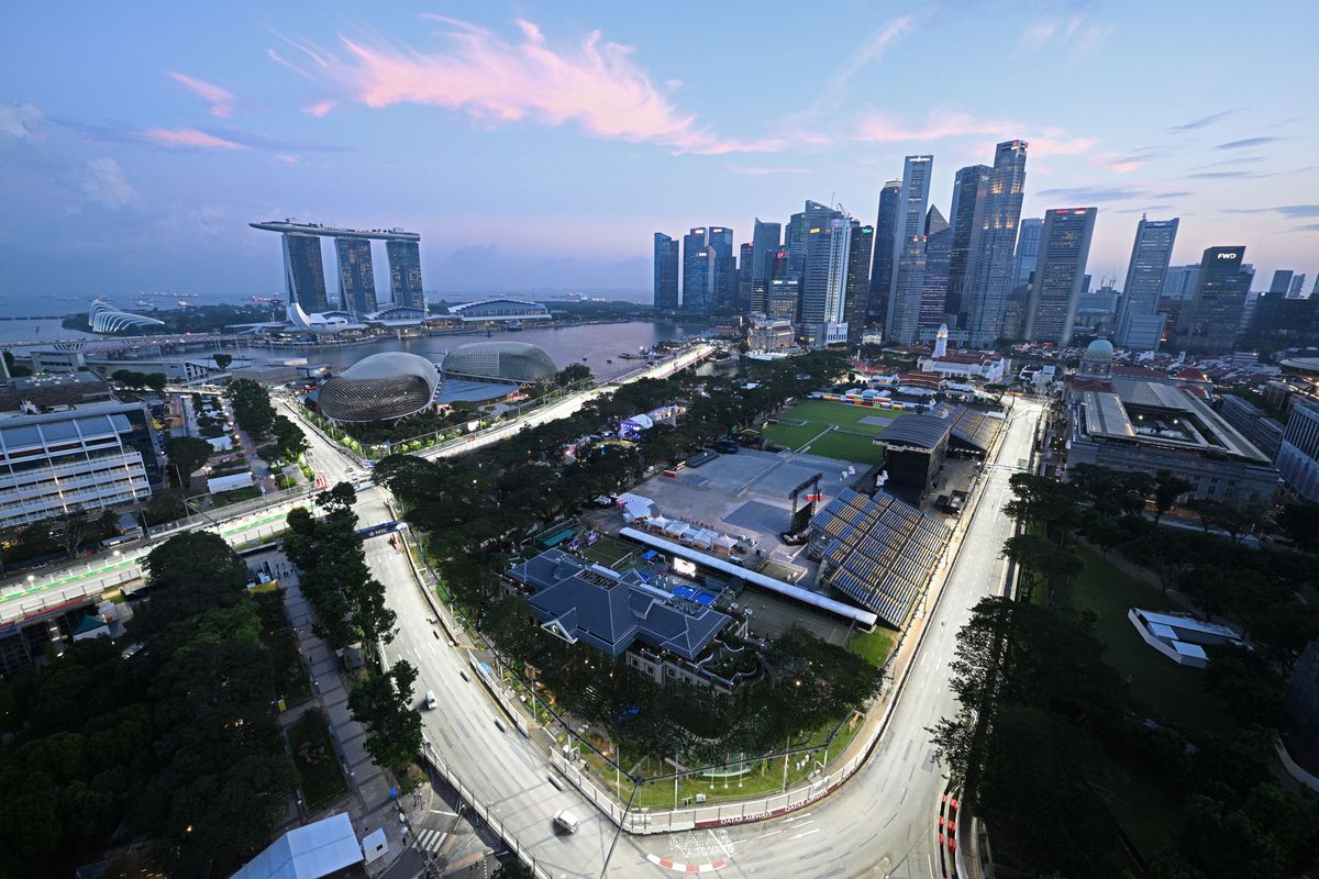 This photo taken on Sept. 13, 2023 shows the overall view of the Marina Bay street circuit for the upcoming F1 Singapore Grand Prix in Singapore.
