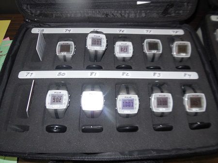These watches are part of the heart rate monitors that students wear during PE.