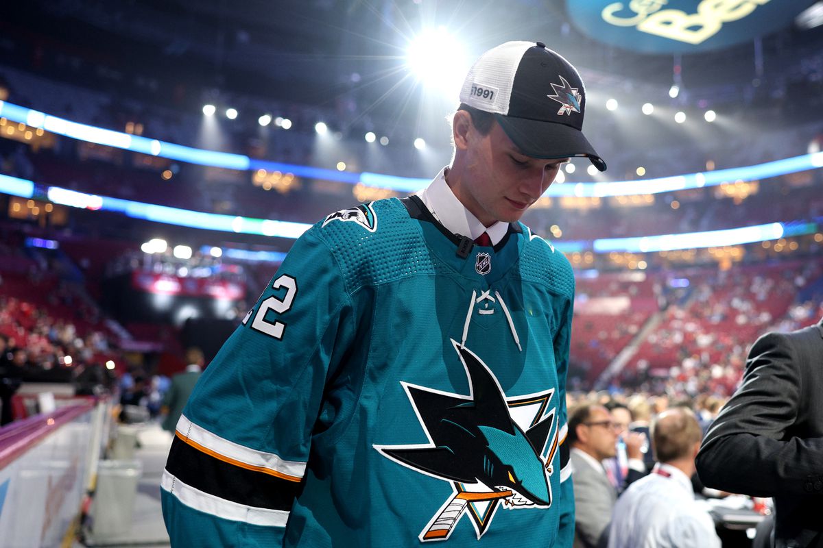 Mason Beaupit walks on the draft floor after being selected 108th overall by the San Jose Sharks during the 2022 Upper Deck NHL Draft at Bell Centre on July 08, 2022 in Montreal, Quebec.
