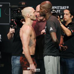 Lando Vannata squares off with Marcos Mariano at UFC 234 weigh-ins.