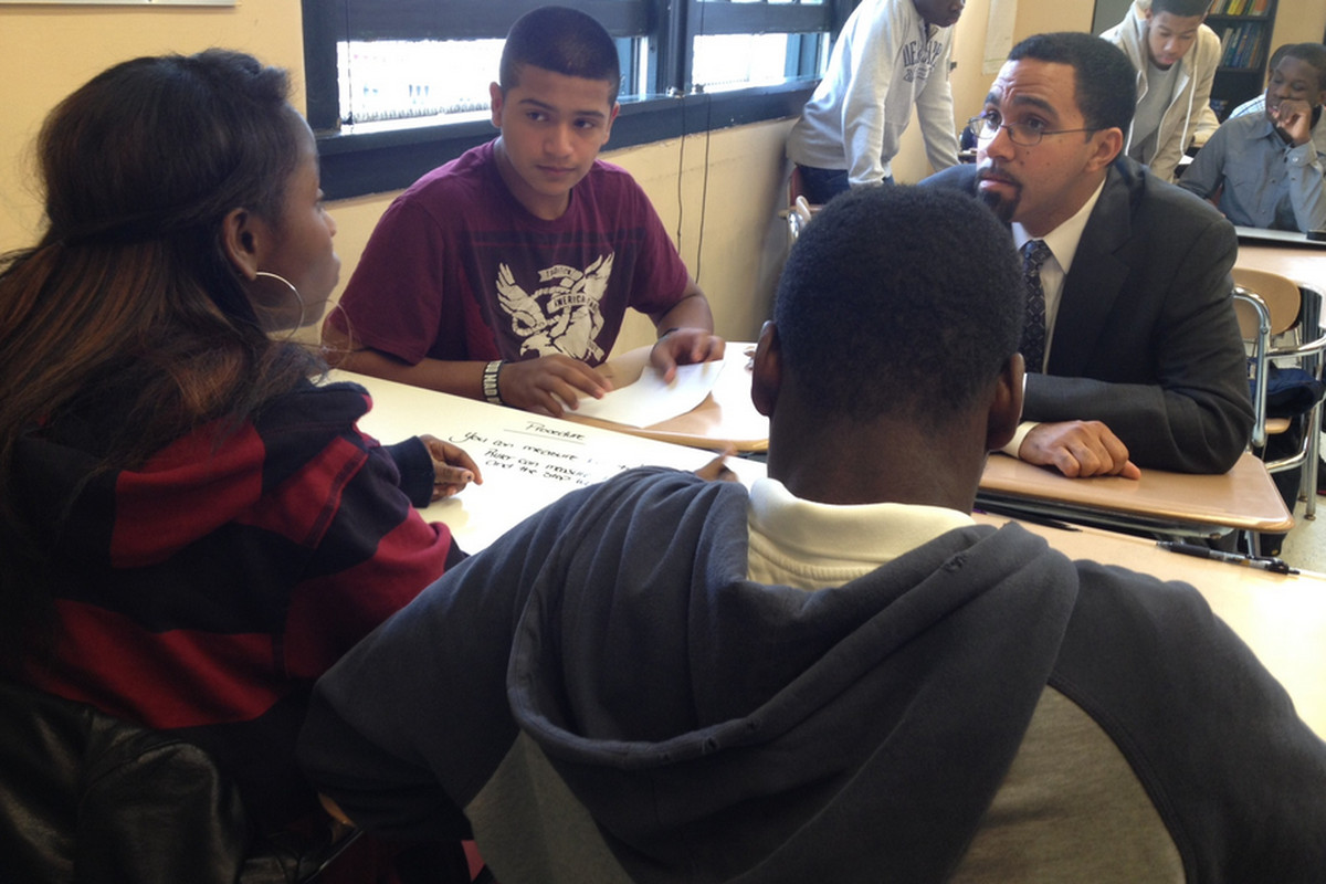 John King, visiting Brooklyn's Pathways in Technology Early College High School in 2012.