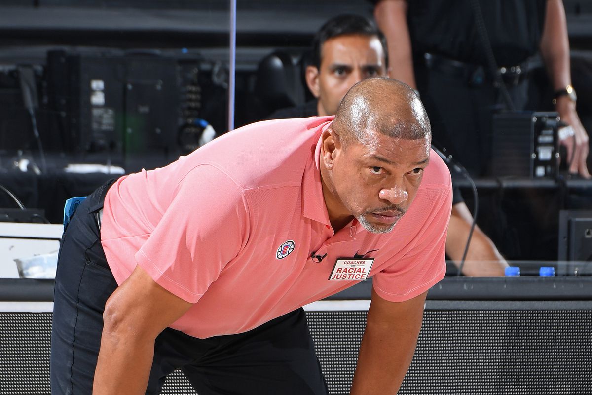 Head coach Doc Rivers of the LA Clippers looks on during Game Seven of the Western Conference Semifinals on September 13, 2020 in Orlando, Florida at AdventHealth Arena.
