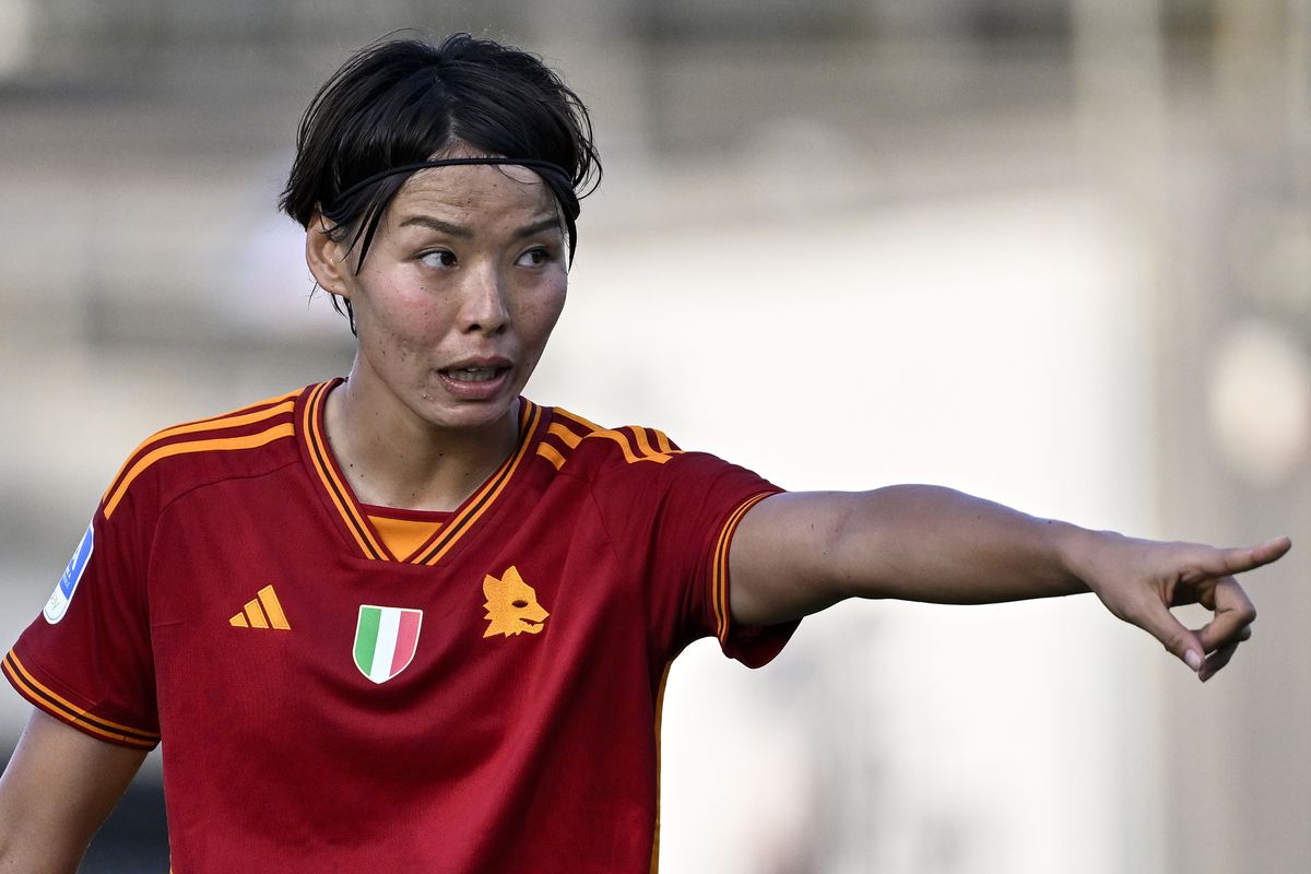 Saki Kumagai of AS Roma gestures during the Women Serie A...