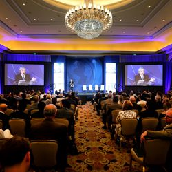 Former U.S. Energy Secretary under the Obama administration Ernest Moniz speaks at Gov. Gary Herbert's energy summit at the Grand America in Salt Lake City on Monday, May 14, 2018.