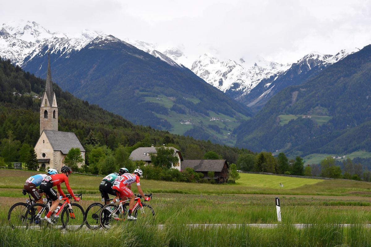 ANTHOLZ-ANTERSELVA, ITALY - MAY 29: Nans Peters of France and Team AG2R La Mondiale / Chris Hamilton of Australia and Team Sunweb / Davide Formolo of Italy and Team Bora - Hansgrohe / Fausto Masnada of Italy and Team Androni Giocattoli - Sidermec / Falzes