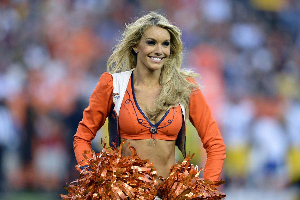 September 9 2012; Denver, CO, USA; Denver Broncos cheerleader performs during the first quarter of the game against the Pittsburgh Steelers at Sports Authority Field. Mandatory Credit: Ron Chenoy-US PRESSWIRE