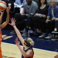 The Washington Mystics take on the Connecticut Sun in Game 4 of the WNBA Finals at Mohegan Sun Arena in Uncasville, CT on October 8, 2019.