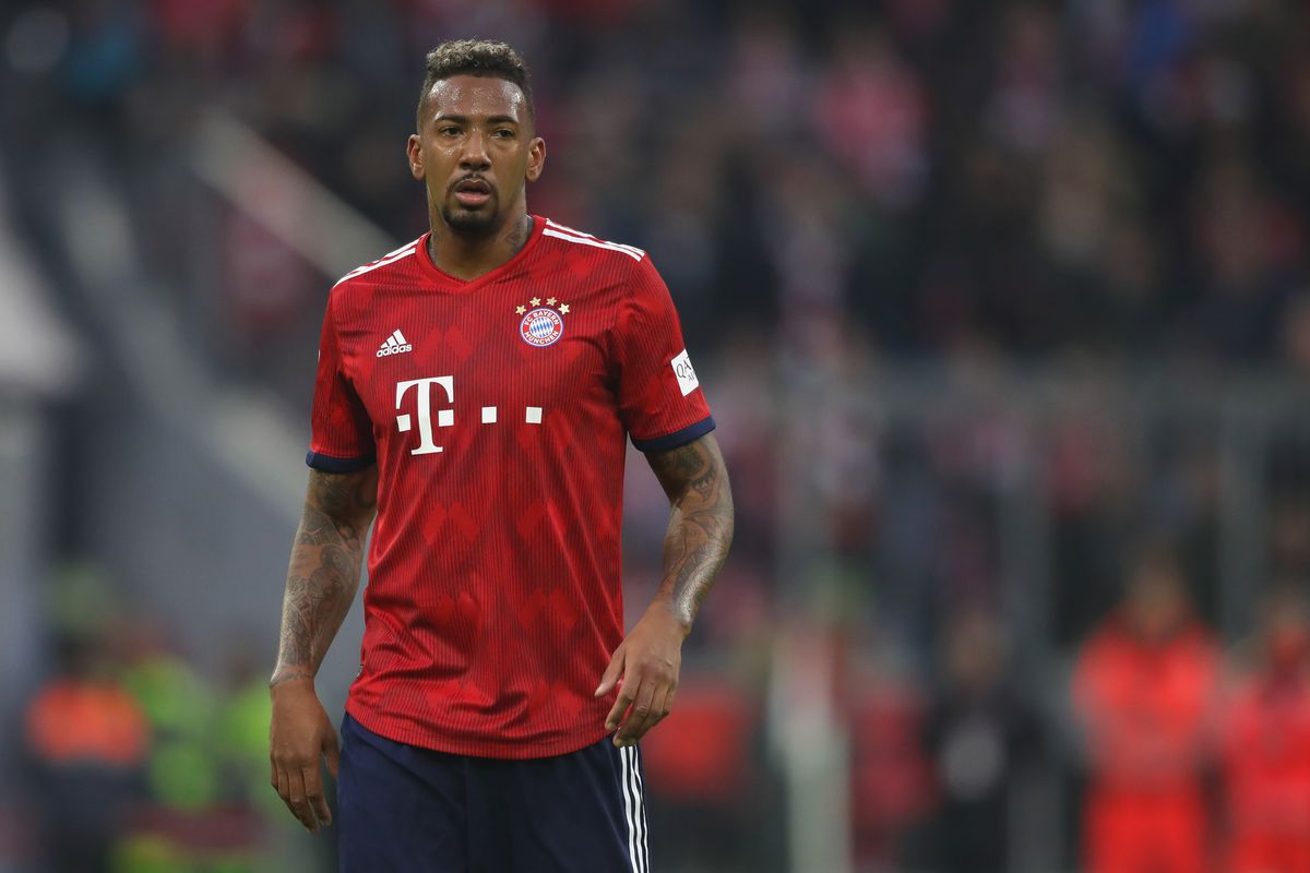 MUNICH, GERMANY - NOVEMBER 24: Jerome Boateng of Bayern Muenchen looks on during the Bundesliga match between FC Bayern Muenchen and Fortuna Duesseldorf at Allianz Arena on November 24, 2018 in Munich, Germany.