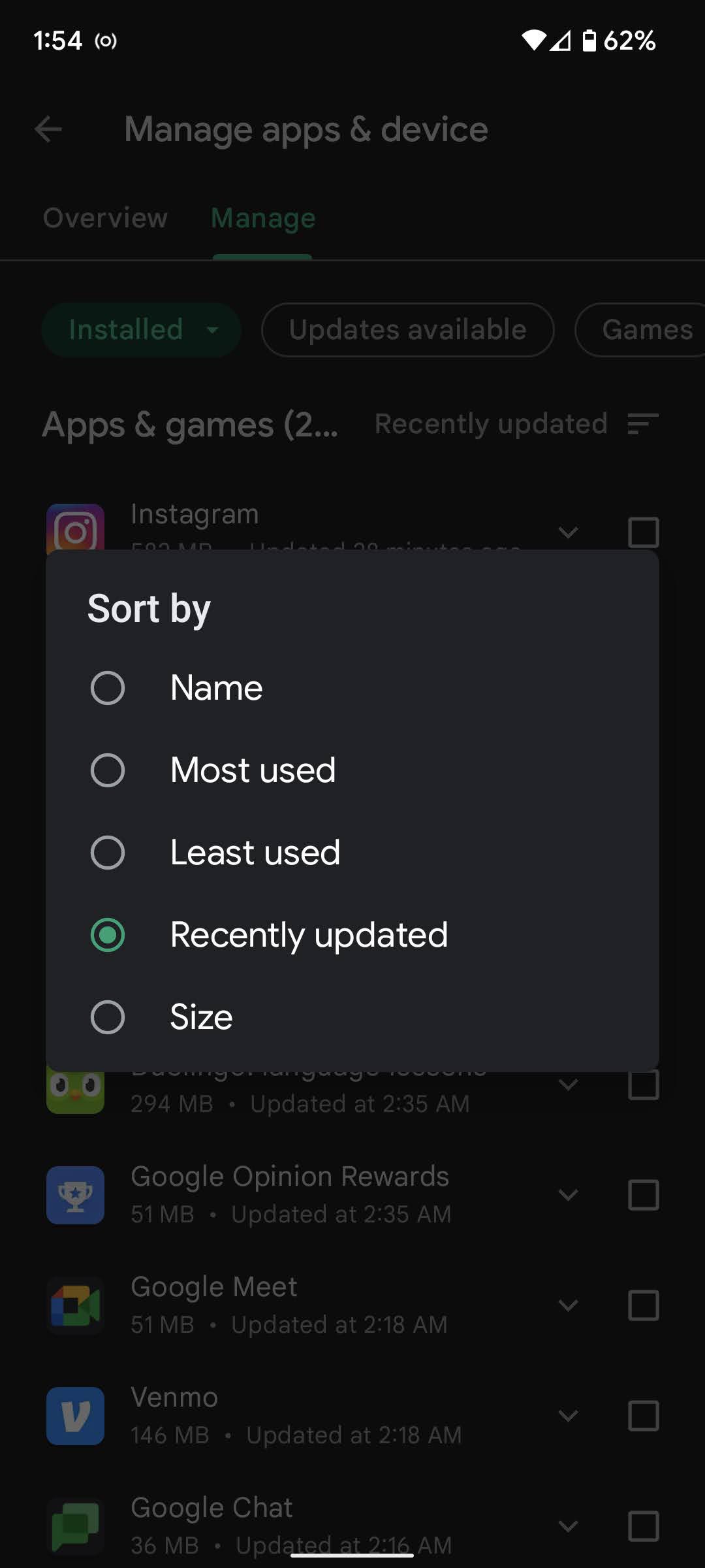 To find out which apps you can get rid of, sort by least used.