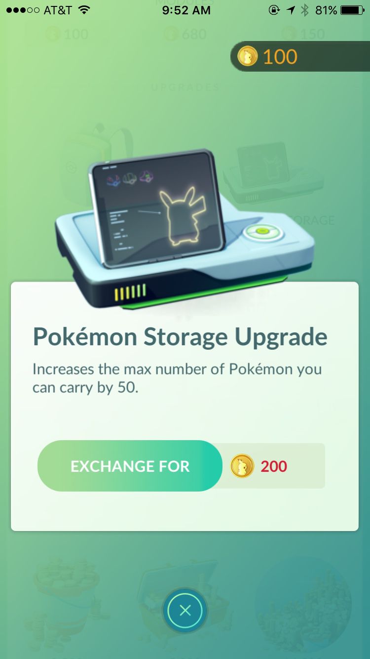 Pokémon Storage Upgrade screen