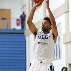Trace Cureton shoots during tryouts for the Salt Lake City Stars at the Lifetime Activities Center in Taylorsville on Saturday, Sept. 22, 2018.