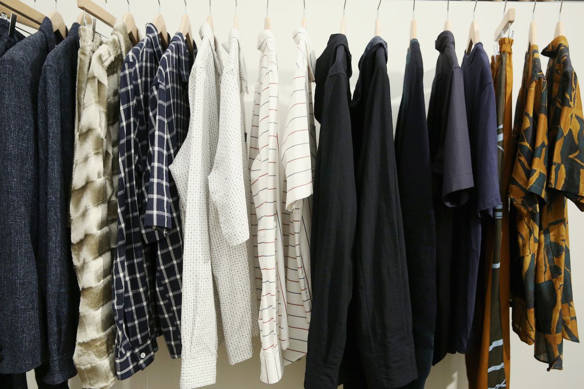 A rack of clothes from the Ddugoff presentation at the CFDA Fashion Incubator Market Day.