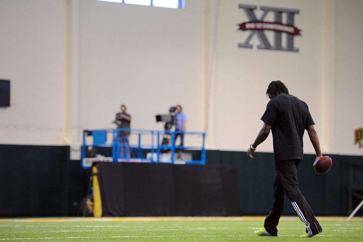 Mar 21, 2011; Waco, TX, USA; Baylor Bears quarterback Robert Griffin III (10) prepares to take the field during the Baylor pro day at the Allison Indoor Facility. Mandatory Credit: Jerome Miron-US PRESSWIRE