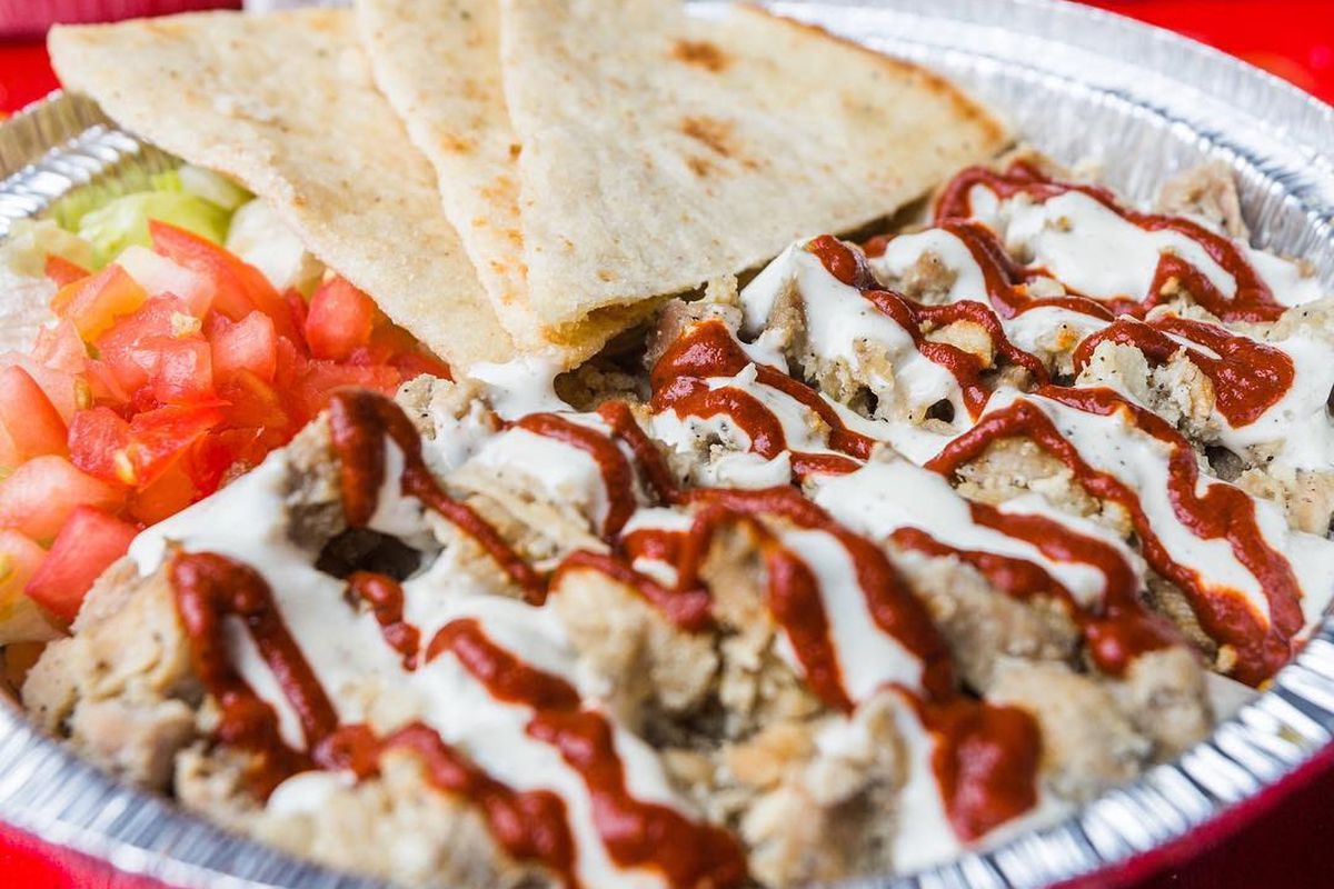 A platter of chicken from the Halal Guys