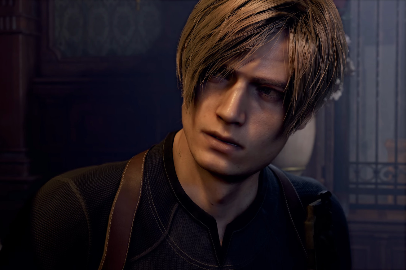 A screenshot of Leon Scott Kennedy in the Resident Evil 4 remake.