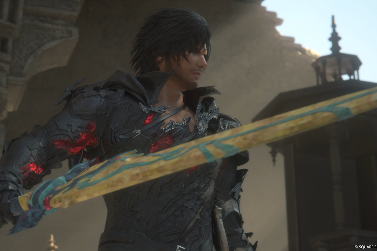 Final Fantasy 16 protagonist clive wields a bright yellow onion sword