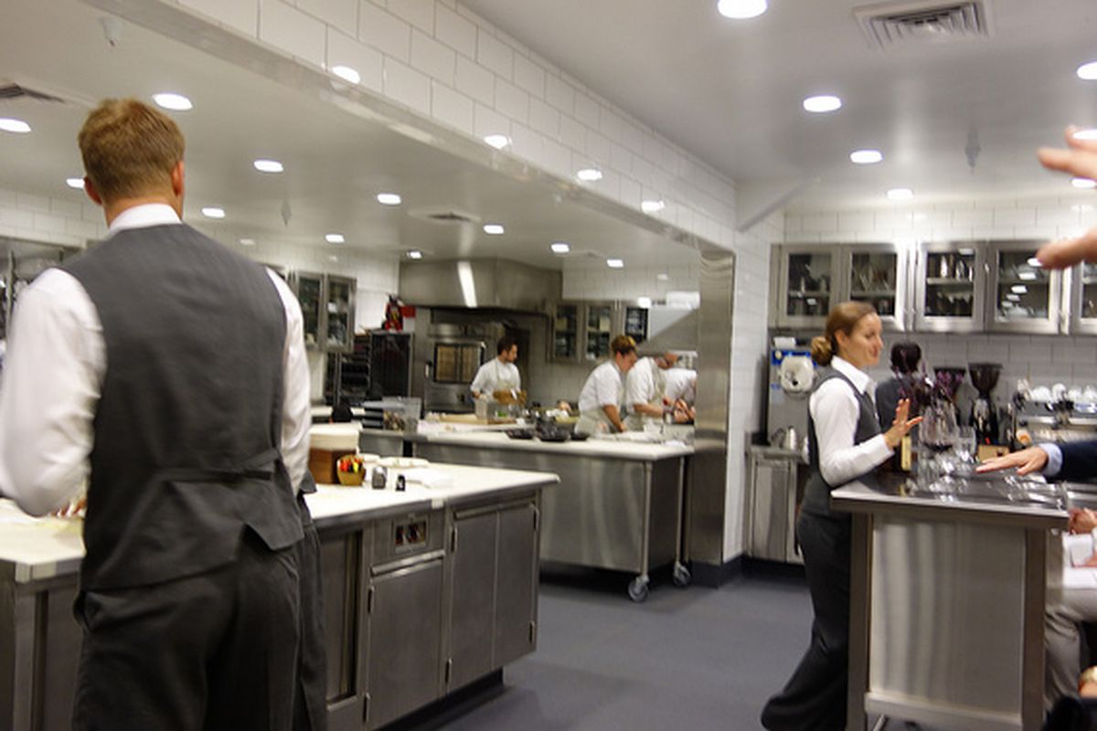 In the kitchen at Meadowood. 