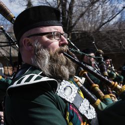 The Stockyard Kilty Band in the Chicago South Side St. Patrick’s Day Parade, Sunday, March 17th. | James Foster/For the Sun-Times