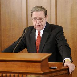 Elder Jeffrey R. Holland of the Quorum of the Twelve Apostles gives a media briefing on the LDS Church's efforts to account for missionaries in Japan and move those in the church's Tokyo and Sendai missions who could be in danger zones because of the threat from damaged nuclear power plant reactors.