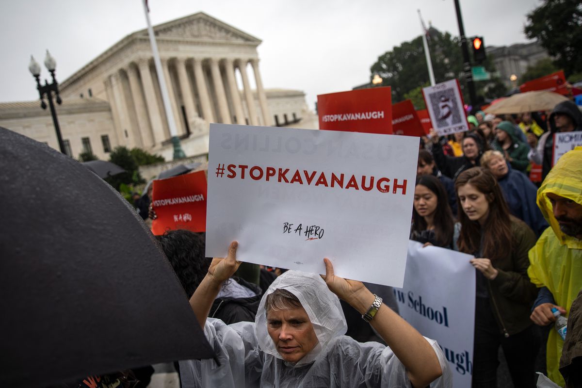 Protesters rally against Supreme Court nominee Judge Brett Kavanaugh, who has been accused of sexual misconduct by Christine Blasey Ford and Deborah Ramirez