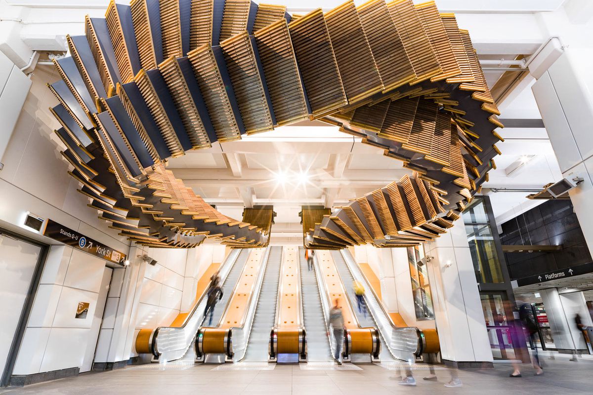 Wooden escalators transformed into sculpture 