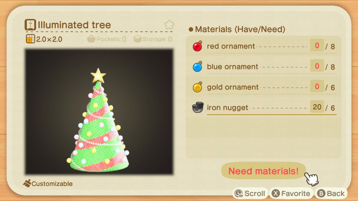 An Animal Crossing recipe for an Illuminated Tree