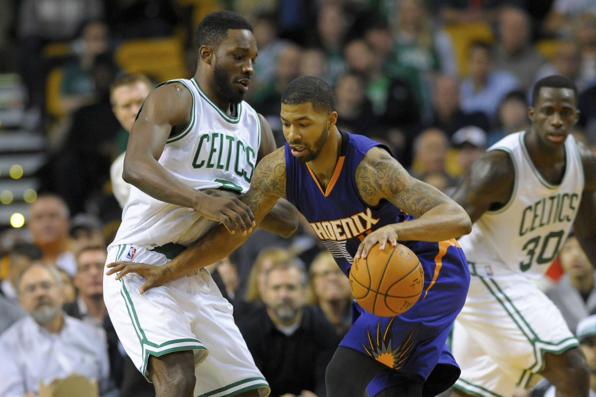 Jeff Green (L) and the Boston Celtics almost pulled off the upset against Marcus Morris (R) and the Phoenix Suns