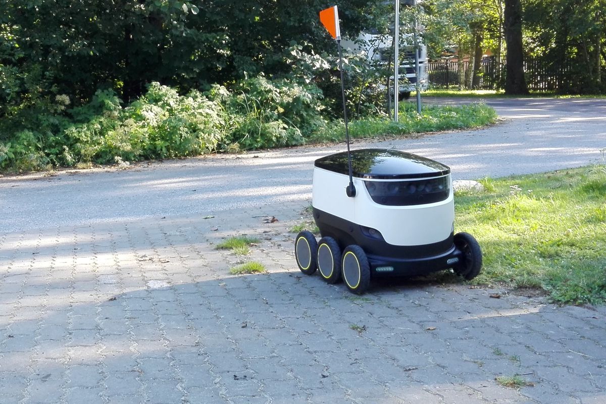 A delivery robot on the job in Washington DC.