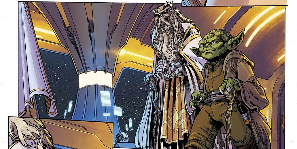 Jedi Grandmasters Veter and Yoda on the Starlight Beacon, in Star Wars: The High Republic #1, Marvel Comics (2021).