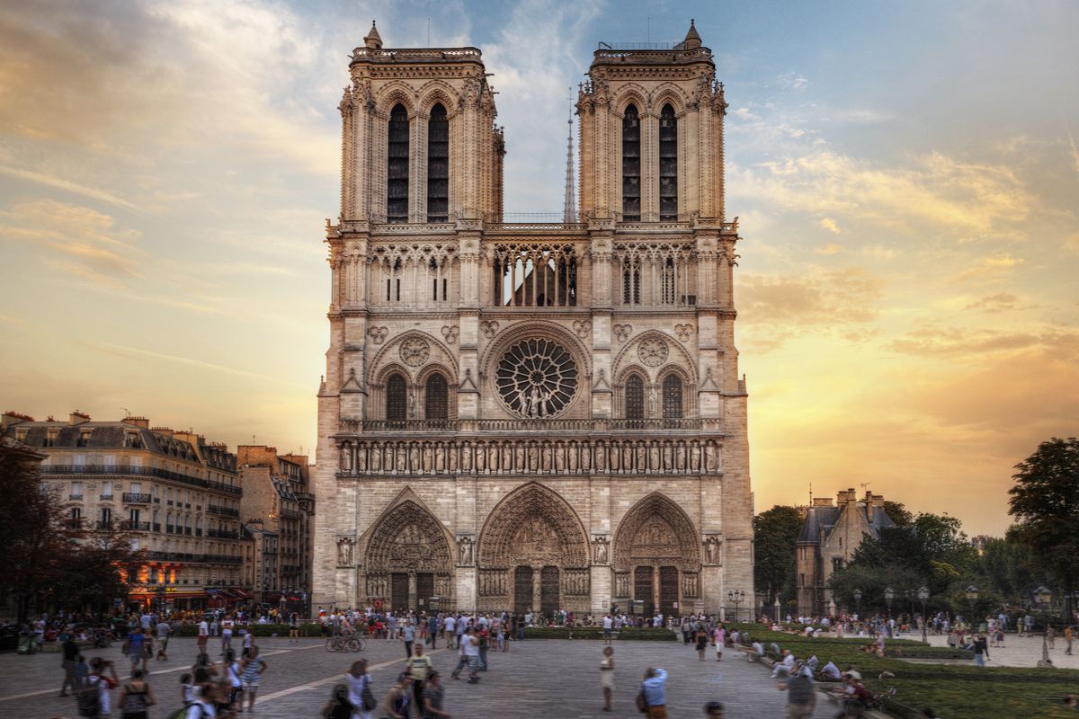 Notre Dame Cathedral before the April 15, 2019 fire that destroyed its spire and much of its roof.